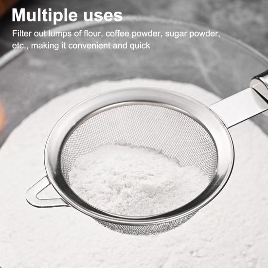 Yousheng Stainless Steel Fine Mesh Strainer Colander with Anti-Slip Handle Kitchen Flour Sieve for Tea Juice Oil Strainer Baking Ingredient