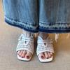 Sheepskin Version~ French One-word Slippers Women's Wedge Heel Leather Retro Woven Hollow Square Head Outer Wear Xia Liang Slippers