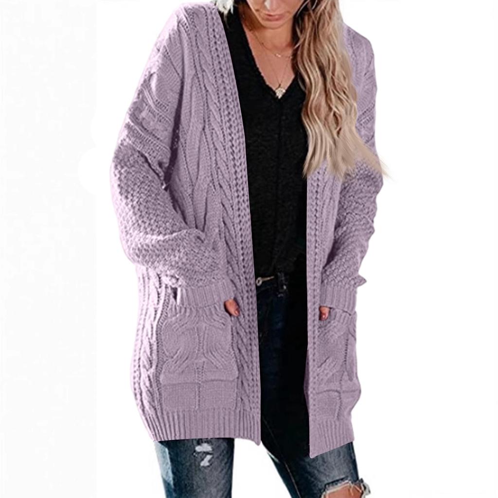 Women's Mid-Length Cable Pocket Knit Cardigan Sweater