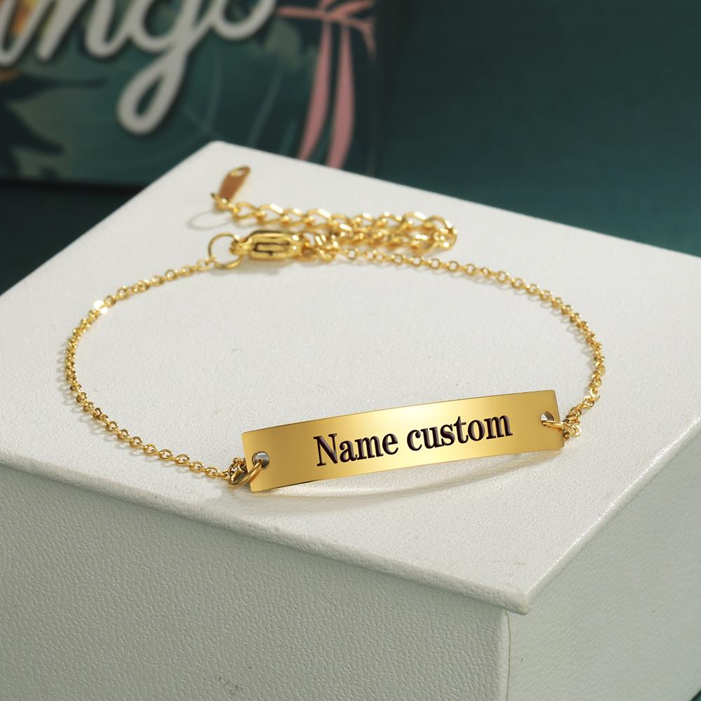 Lemegeton Custom Name Bracelet Engraved Name Pendant for Women Men Personalized Stainless Steel Charm Bracelet Jewelry Gifts