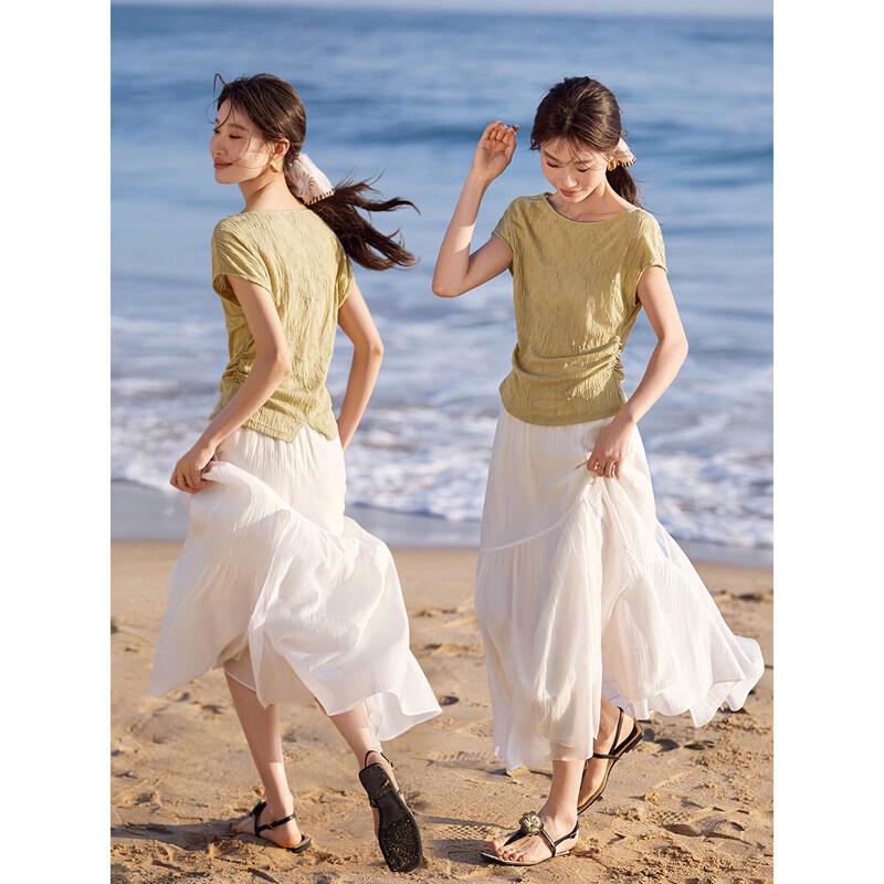 Mohanyimei Women's Textured Off-Shoulder Slim T-Shirt