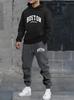 Herren Boston Print Kapuzenpullover mit langen Ärmeln und Jogginghosen Set, Lässige Trendige Sportbekleidung