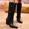 Pointed Toe Women High Heels Chelsea Knee High Boots Mesh Chunky Shoes Winter 2025 New Fashion Snow Boots Goth Pumps Botas Mujer