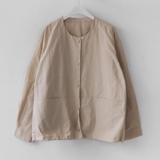 Women Coat Round Neck Long Sleeve Single Breasted Cardigan Solid Color Jacket Coat with Pockets Daily Wear