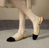 Low-heeled Retro Cover Head Sandals Women's 2025 Summer New Round Toe Flock Pacthwork Ankle Buckle Strap Office Shoes Sandales