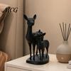 New Chinese Style Decor Mom And Child Deer Statue, 3D Printed Deers Ornament, Modern Matte Texture Statue Black Figurine, Tabletop Decoration for Home