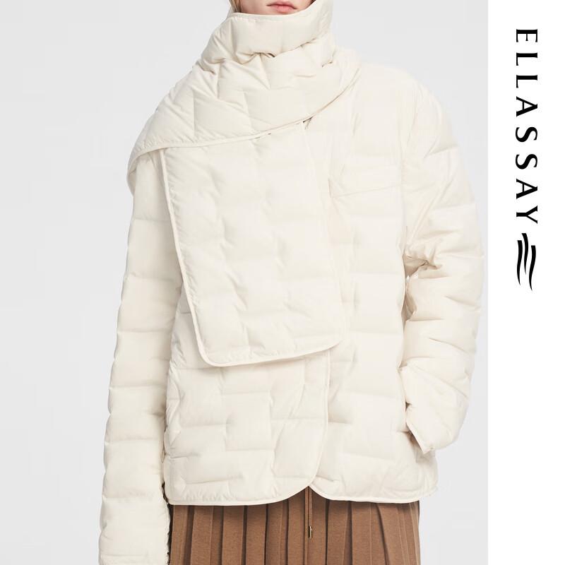 ELLASSAY Women's V-Neck 3D Plaid Embossed Down Jacket