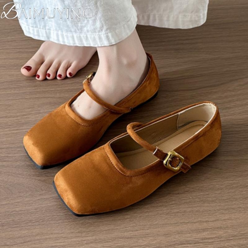 Square Toe Marie Janes Shoes Women Flat Sandals Casual Shoes Woman 2025 Trend Dress Summer Loafers Comfort Soft Leather Zapatos