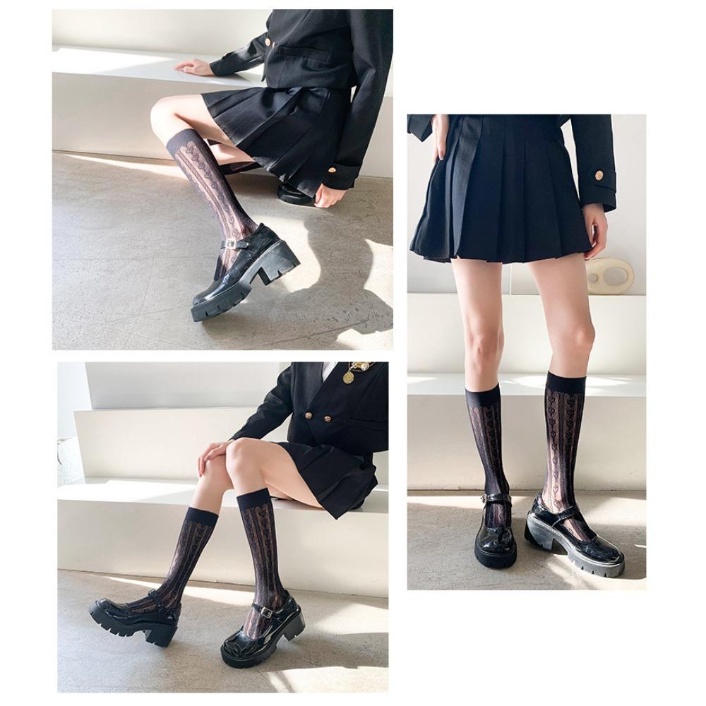 Japanese Jk Calf Socks Women's Ins Tide Summer Thin Stockings Love Lace Lolita Sexy Mesh Socks Women