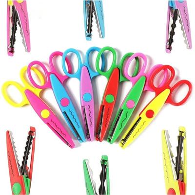 1/6PCS DIY Color Lace Scissors Comfortable Hand Wavy Pattern Art Safety Scissors Small Round Head Stationery Paper Cutter