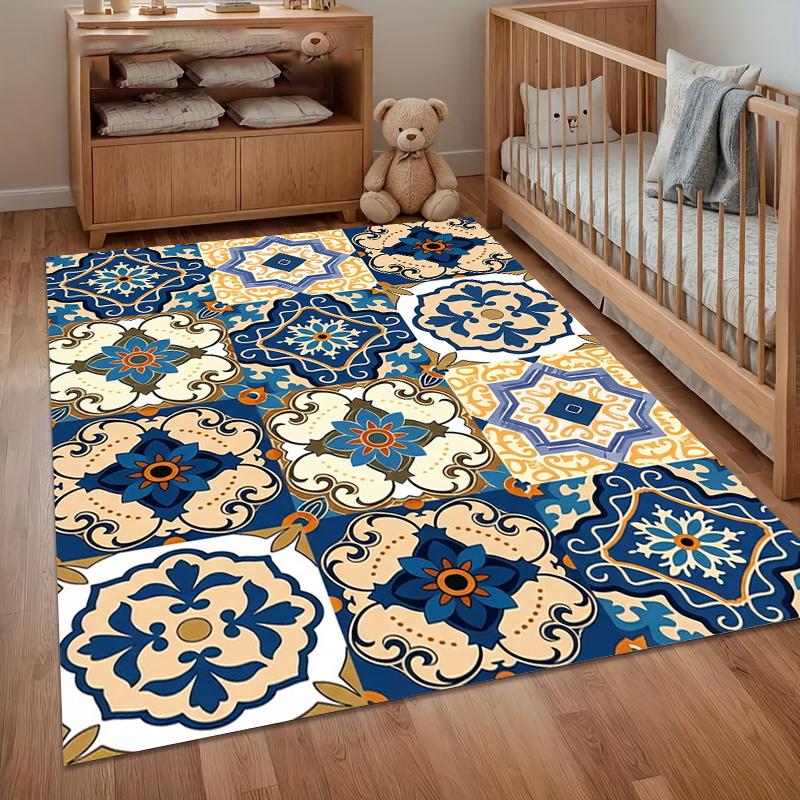 Teppich Weich Rutschfest Vintage Grau Orange Abstrakte Textur Bodenmatte für Schlafzimmer Wohnzimmer Kinderzimmer Heimdekoration