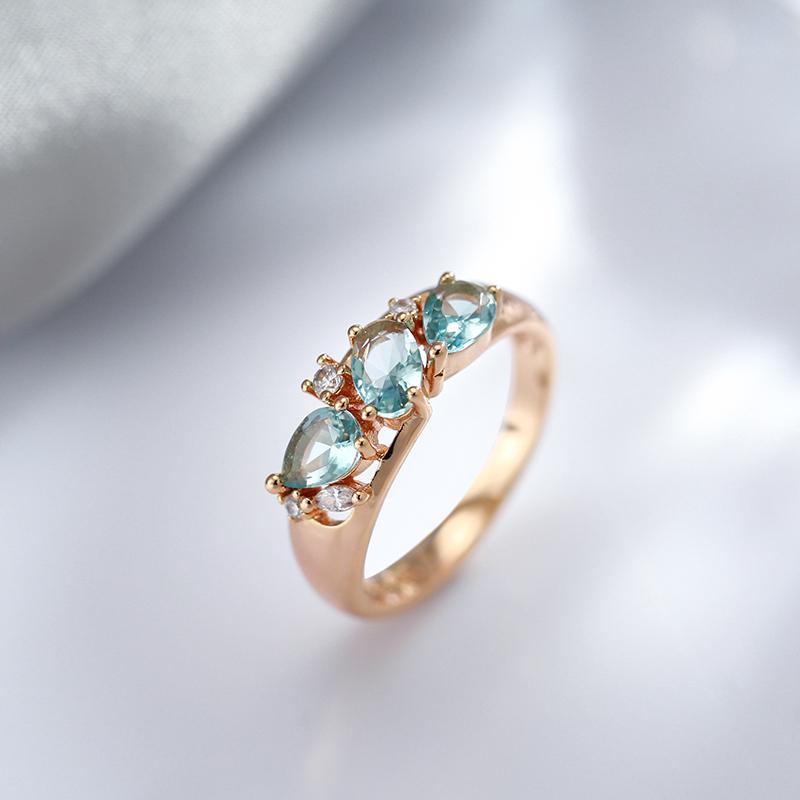 New Blue Natural Zircon Ring For Women Geometry  Rose Gold Rings Vintage Ethnic Bride Wedding Jewelry Party Accessories