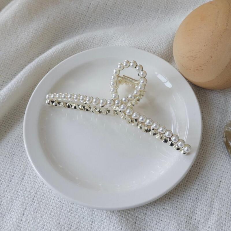Letoal Bling Women s Bead Pearl Feminine Cubic Hair Clip pearl