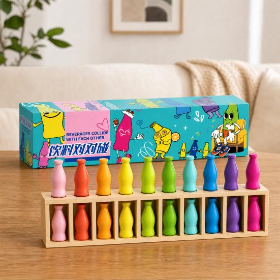 Yousheng Bottle Color Matching Board Game, Memory Challenge Toy with 14 Colorful Bottles & Wooden Storage Rack, 2-4 Players Family Night Drink Color