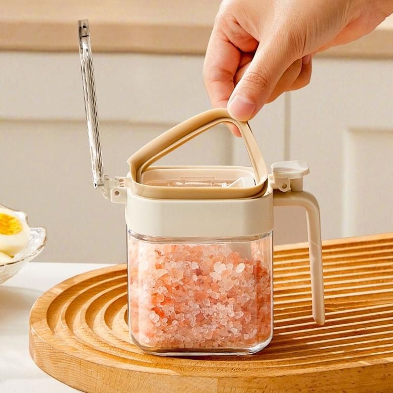 Clear Kitchen Spices Jars With Removable Spoon Compartment Food Storage Container For Pantries Organization