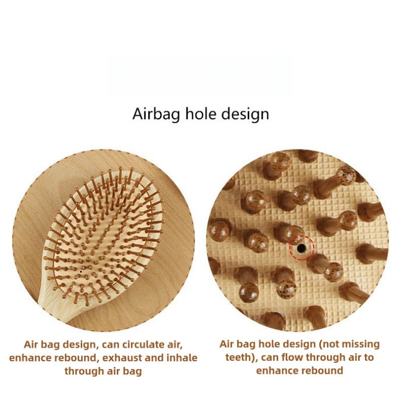 1 Pc Eco-friendly Bamboo Hair Brush Detangling Hairbrush Wooden Air Cushion Massage Comb Wide Tooth And Pointed Tail Cmb