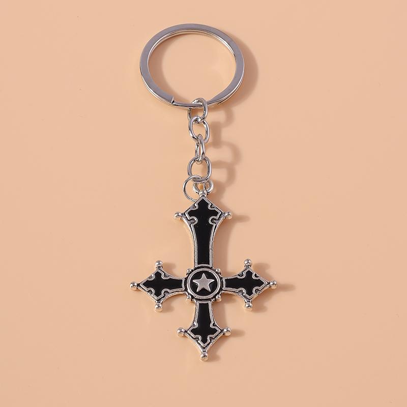 

Cool Gothic Punk Black Cross Keychain Moon Star Key Ring Pendants for Women Handbag Decor DIY Handmade Jewelry Gifts