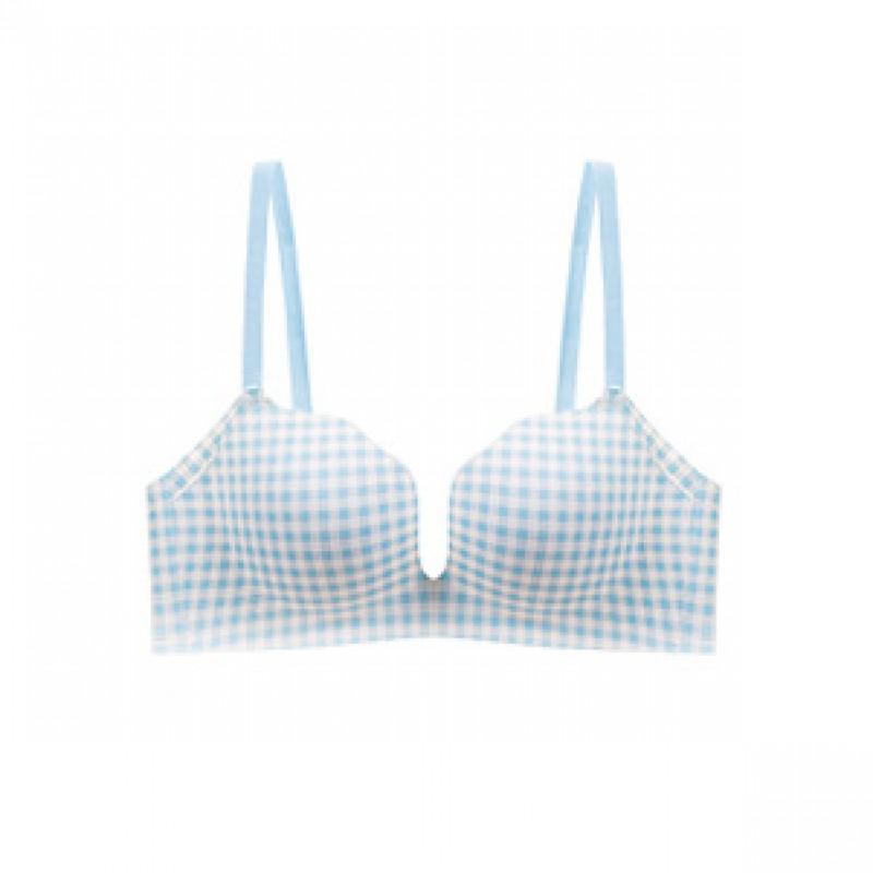 Womens Push Up Bra Thick Padded Non-empty Cup Comfortable Pure Desire Sexy Lingerie Red Plaid Daily Wear