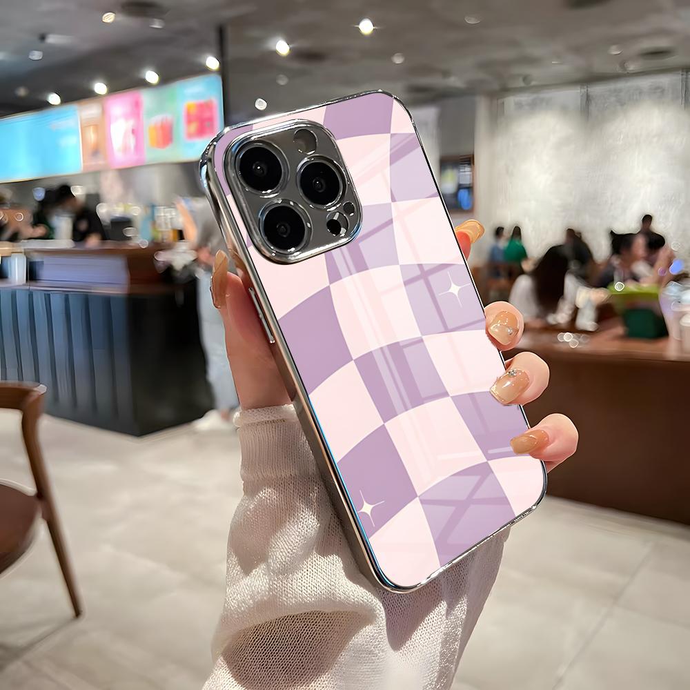C-Checkerboard Phone Case For IPhone 17 Pro Max 15 Pro 16 14 Plus 12 13 Mini 11 Pro Shockproof Electroplated Glass Cover