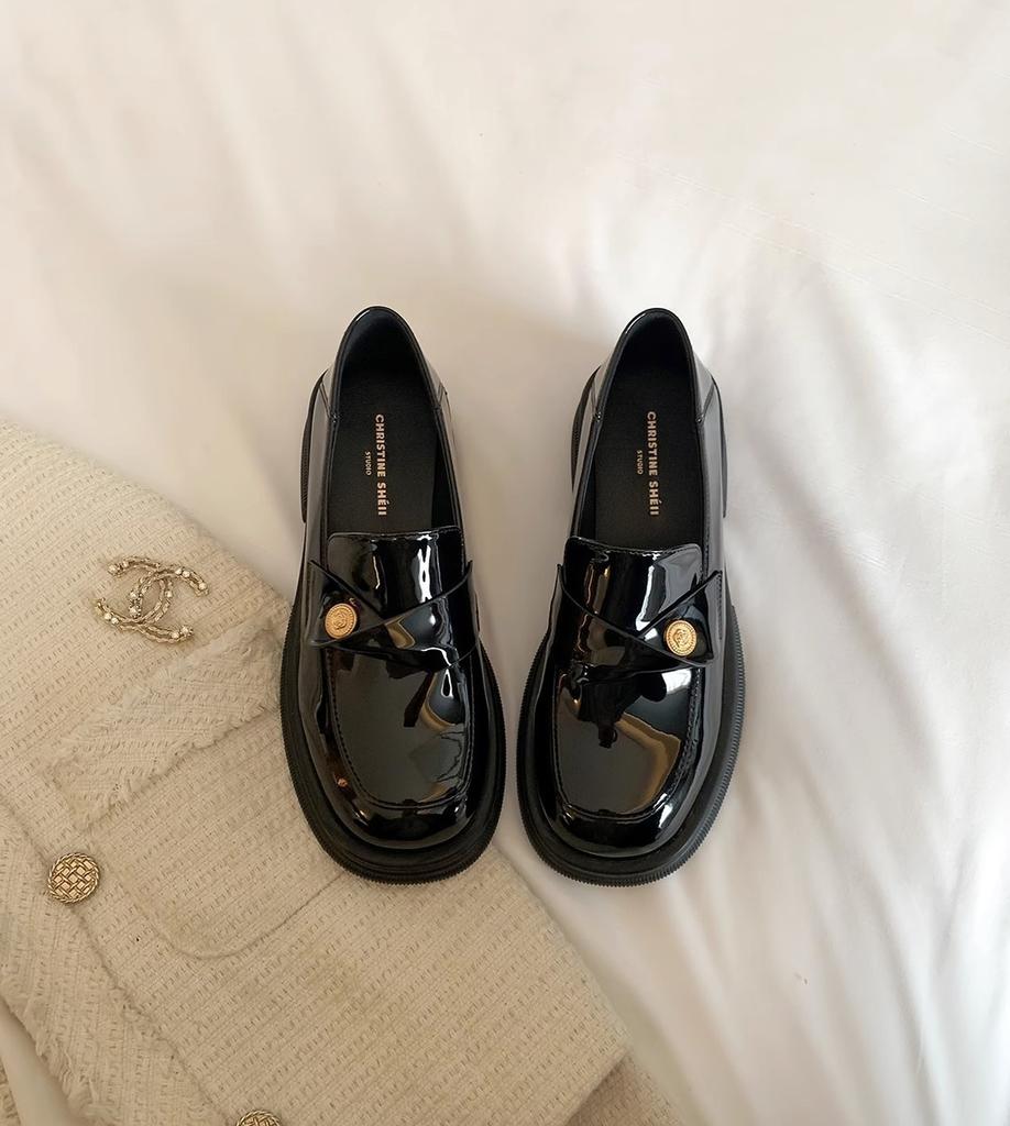 [sheii Su Yinyin] Small gold coins with thick soles step on the heel, lazy thick heels, loafers, women's small leather shoes, casual