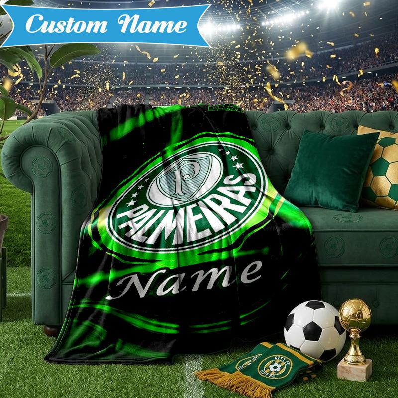 Custom Name Green Palm Tree Emblem Blanket Lightweight Ideal Bedding Blanket Perfect for Travel, Camping, Living Rooms, Sofas, Christmas gift