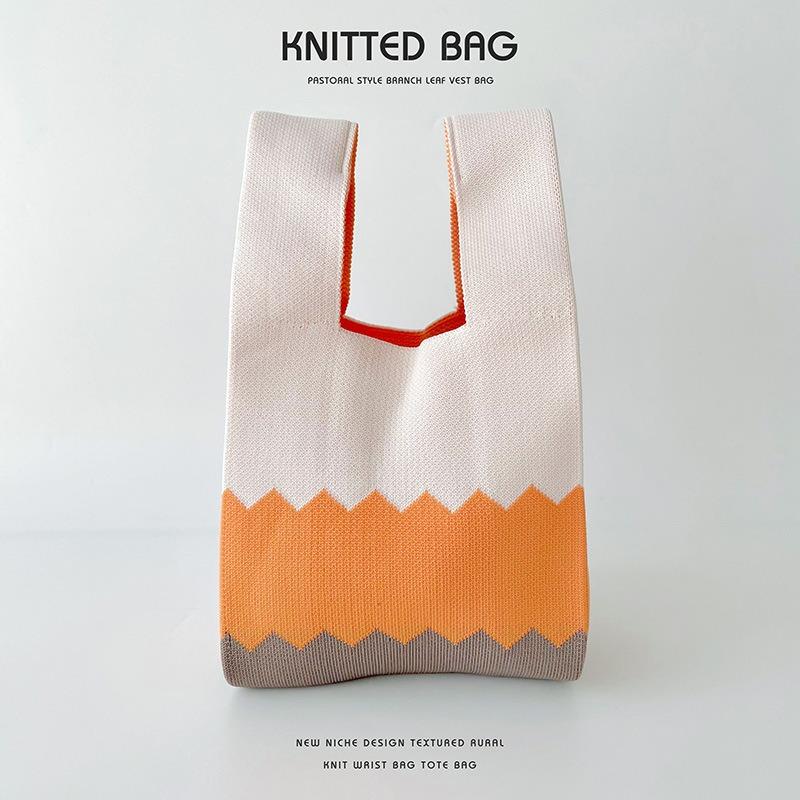 Simple Color Matching Knitted Shoulder Handbag Hand Bag Casual All-match Large Capacity Tote Bag