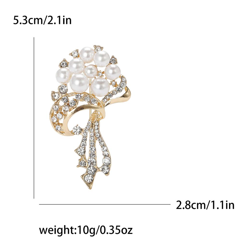 Fashion Alloy Rhinestones Pearl Bouquet Brooch Creative Personality Women'S Suit Cardigan Brooch Ornament Pin