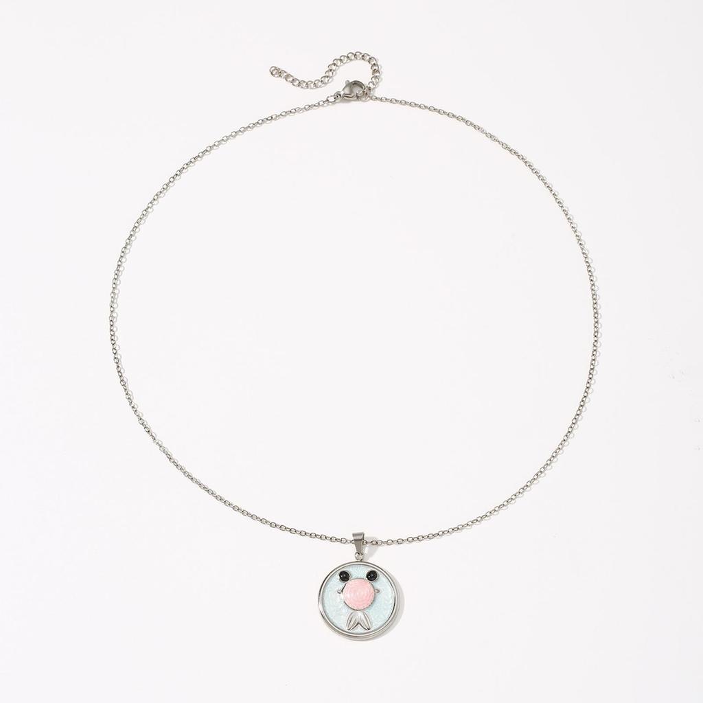 304L Stainless Steel Necklace with Enamel Fish Pendant - Gold & Silver Two-Tone Design