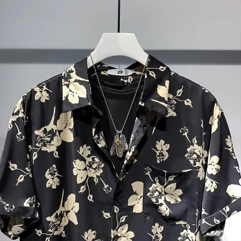 Men's Summer Retro Casual Short-sleeved Shirt Handsome Slimming Floral Shirt Men's Clothing