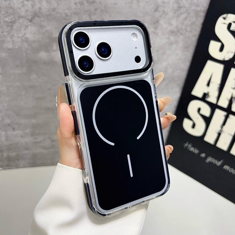 Luxury Two Tone Border Transparent Strong Magnetic Case for IPhone 17 Pro Max Air 16 Plus 15 14 13 12 11 for Magsafe Back Cover