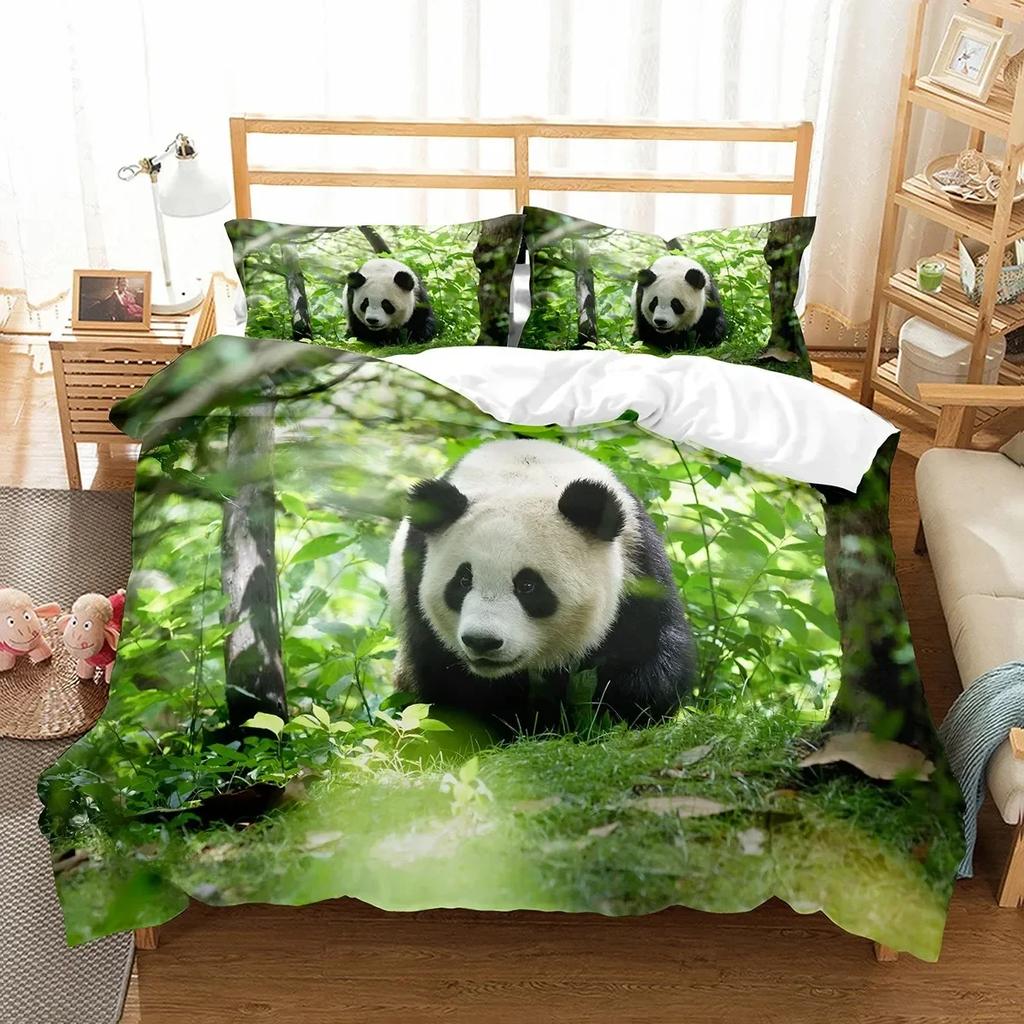 Panda Cute Wild Animals Comfortable Duvet Quilt Cover Pillowcase Bedding Set Children Bedroom Decoration Home Textile