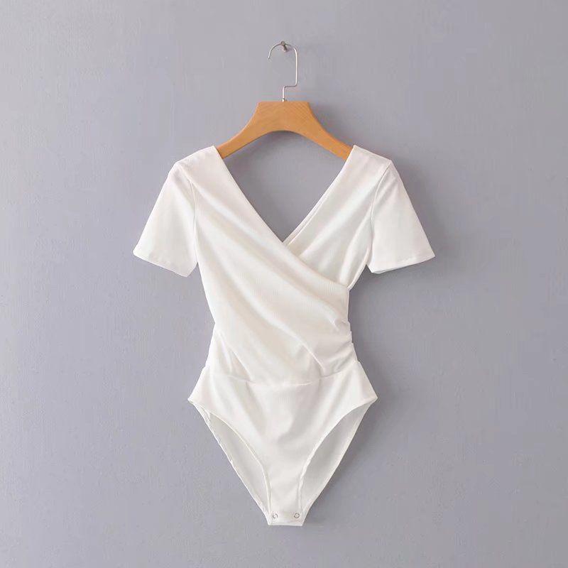 

Women s Spicy V-Neck Cross Bodysuit T-Shirt L (recommended 102-115 lbs) білий
