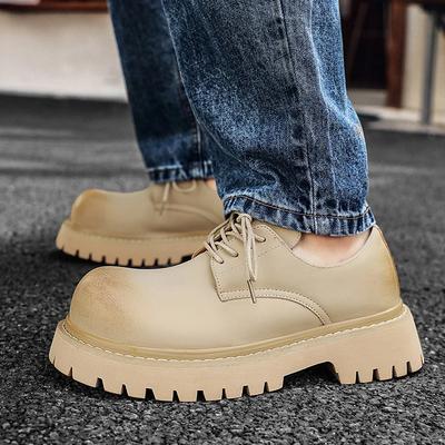 Hight Quality  New British Street Style Mixed Leather Shoes For Men's  Black White  Dress Height Increasing Shoes