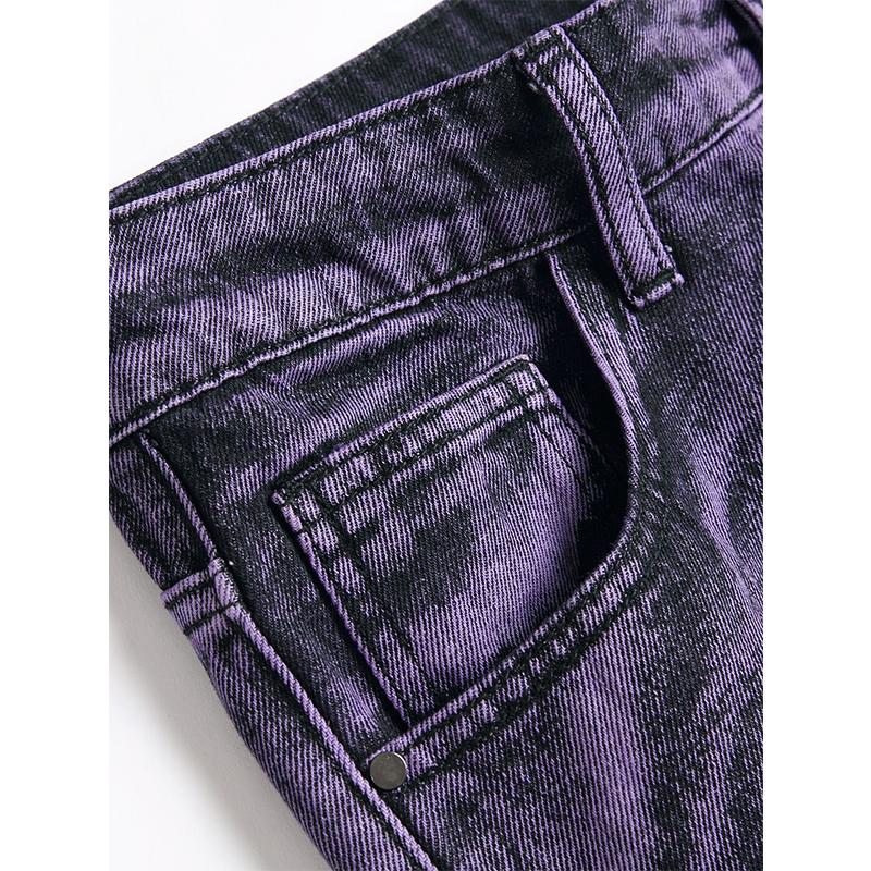 Four Seasons Ripped Jeans Youth Streetwear Casual Slim Denim Pants Personalized Purple Black Straight Men's Jeans Fashion Men Clothing