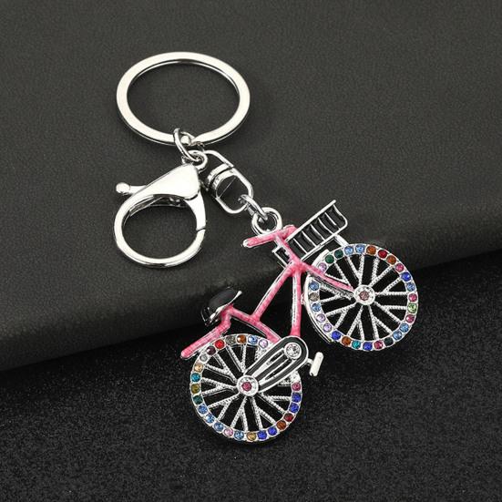 Keychain Pendant Sparkling Rhinestones Bicycle Design Zinc Alloy Key Chain with Lobster Clasp Electroplated Key Holder Backpack Car Accessory