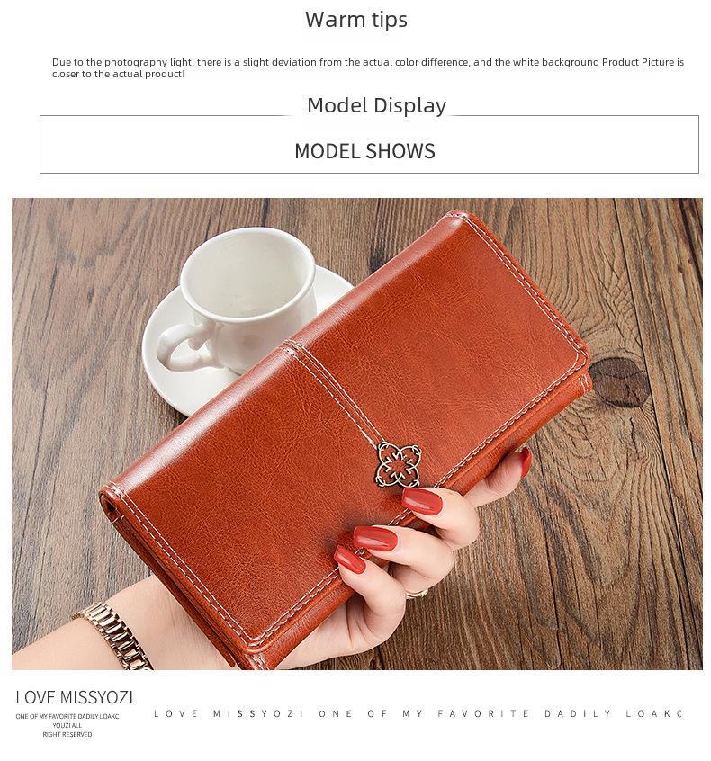 Women's Retro Long Zipper Wallet with Large Capacity and Multiple Card Slots - European & American Style Two-Fold Handbag