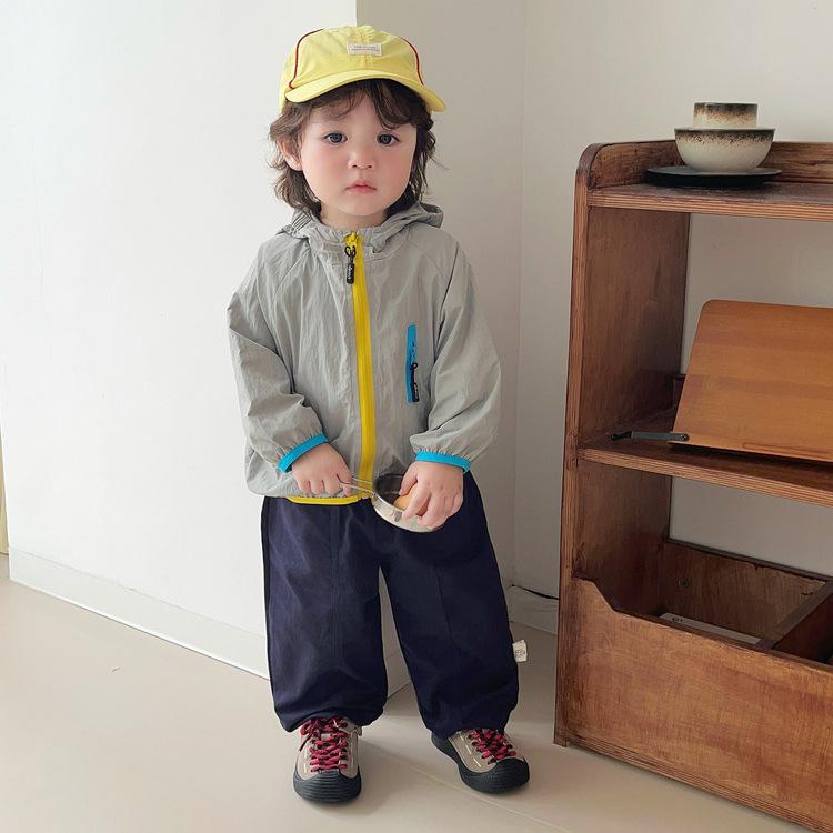 Children'S Color Matching Hooded Charge Jacket Autumn Baby Contrasting Zipper Thin Windproof Children'S Outdoor Top