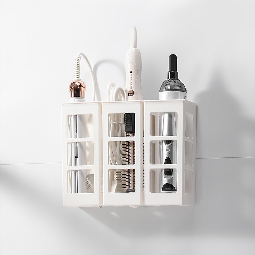 Curling Iron Organizer Bathroom Wall-mounted Hair Straightener Holder Perforation-free Hair Tools Makeup Organizer Box
