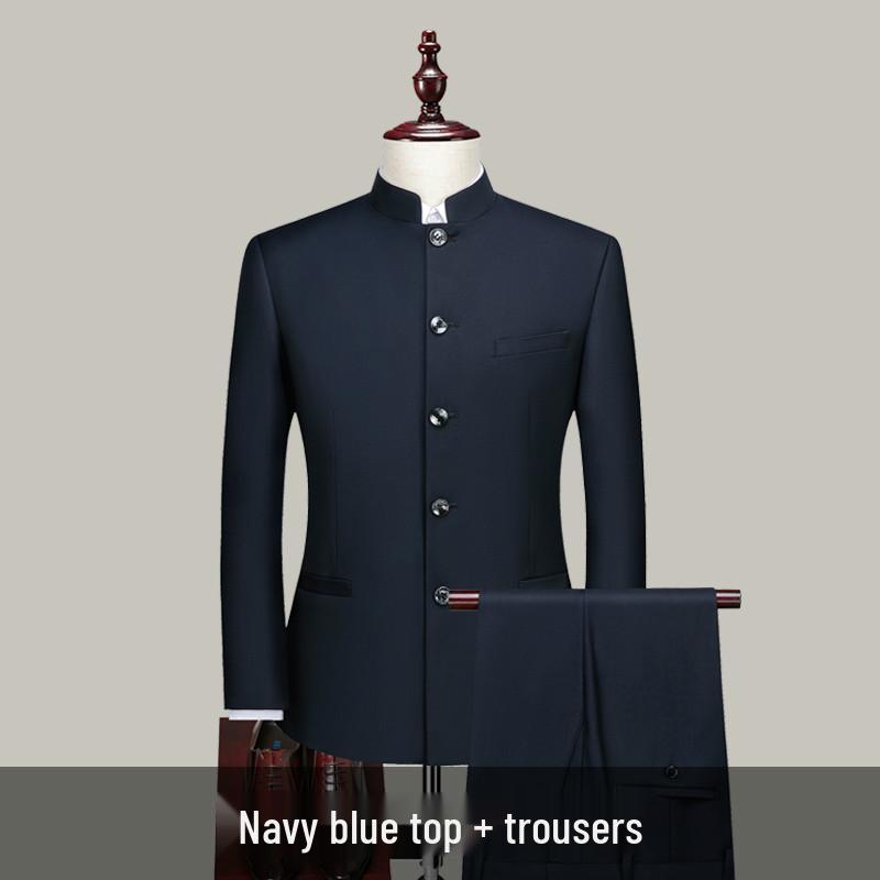 Men's Youth Slim Fit Zhongshan Suit Set - Chinese Stand Collar Wedding Formal Tang Suit