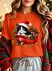 Cute Santa Hat Tuxedo Cat Sleigh Gift Womens Crew Neck Short Sleeve T Shirt Xmas Holly Snowflake Casual Graphic Tees For Ladies