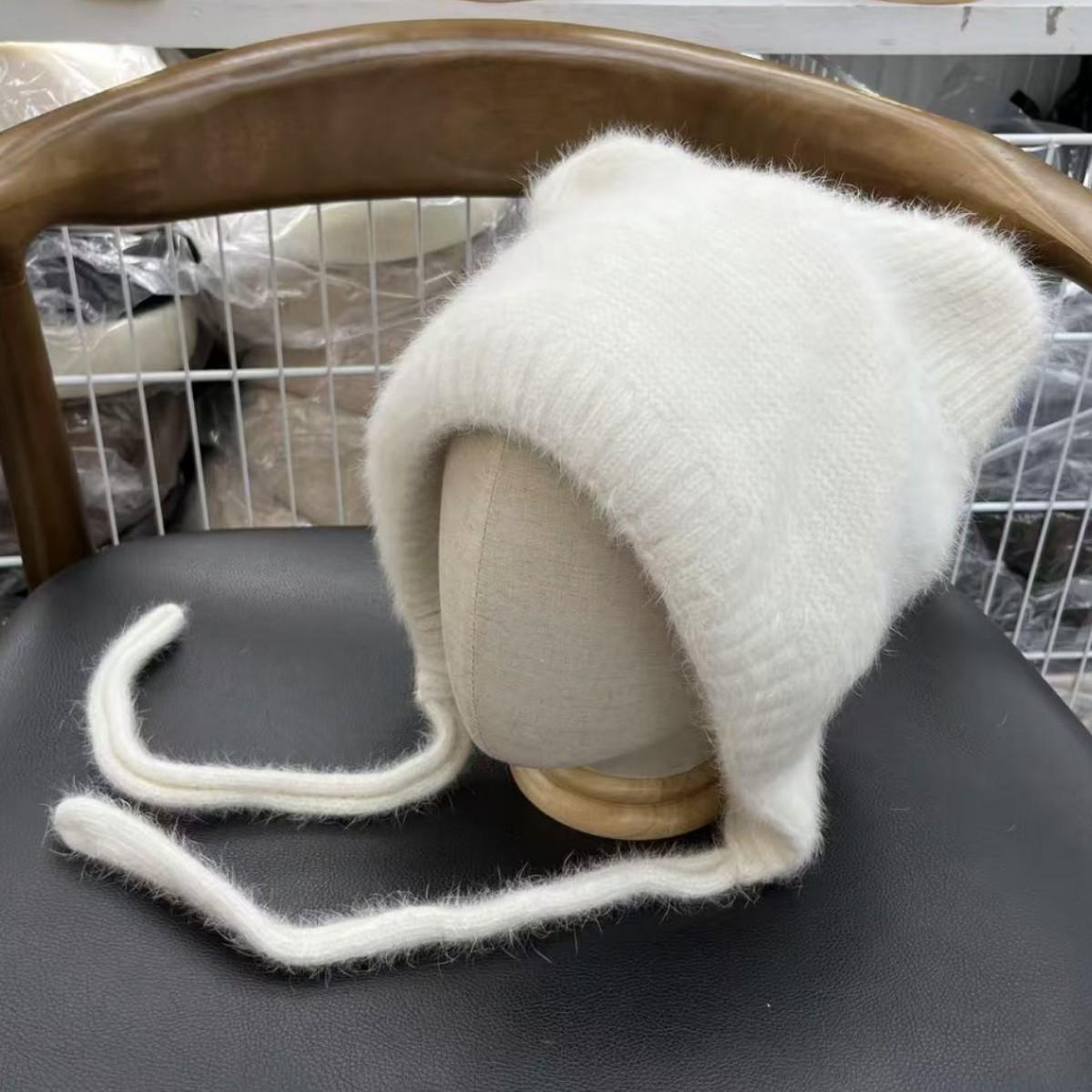 

High quality Internet celebrity sweet cute cat ears plush rabbit fur hat women s autumn and winter outdoor cold knitted warm hat One size fits all, stretchy
