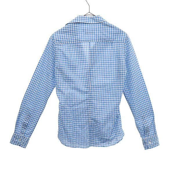 FAIRFAX Linen Blend Check Pattern Long sleeve shirt 36 Blue x white Men's Used