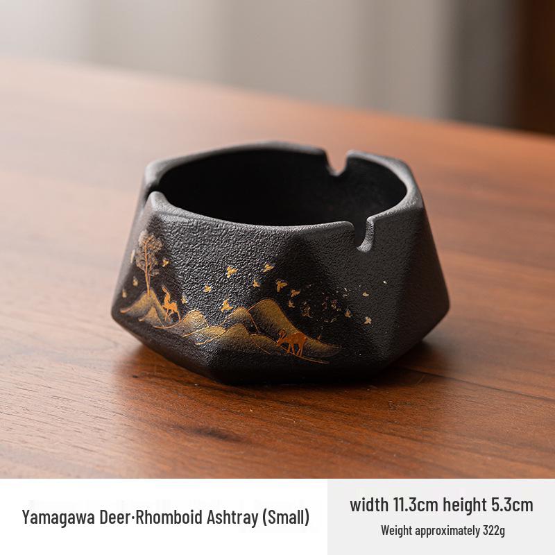 Large Ceramic Ashtray for Tea Room, Living Room, or Office - Chinese Style, Anti-Fly Design