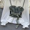 Koreanische Serie Tragen Alter-Reduzierung Set Retro Denim Cami Gestapelt Alle-Matching Puff Sleeve Shirts Zwei-stück Set Top