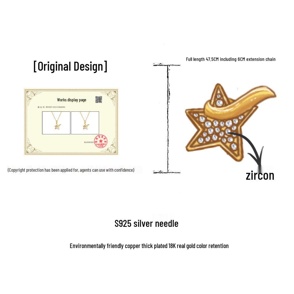 The Little Prince 18K Gold Star Necklace with Zircon, Elegant Star-Shaped Clavicle Chain for Women