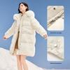 Xiangying Women's Beige Mid-Length Down Jacket with Large Fur Collar
