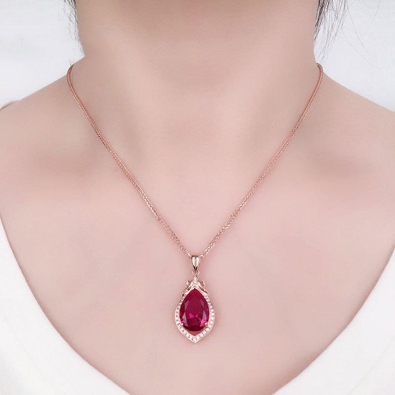 Color Gold Inlaid Redstone Pendant Necklace Foreign Exquisite Purple Gold Plated Rose Gold Necklace