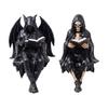 Yousheng Halloween Reading Book Skeleton Figurine, Spooky Reading Devil Resin Sculpture, Gothic Black Robe Grim Reaper Statue for Home