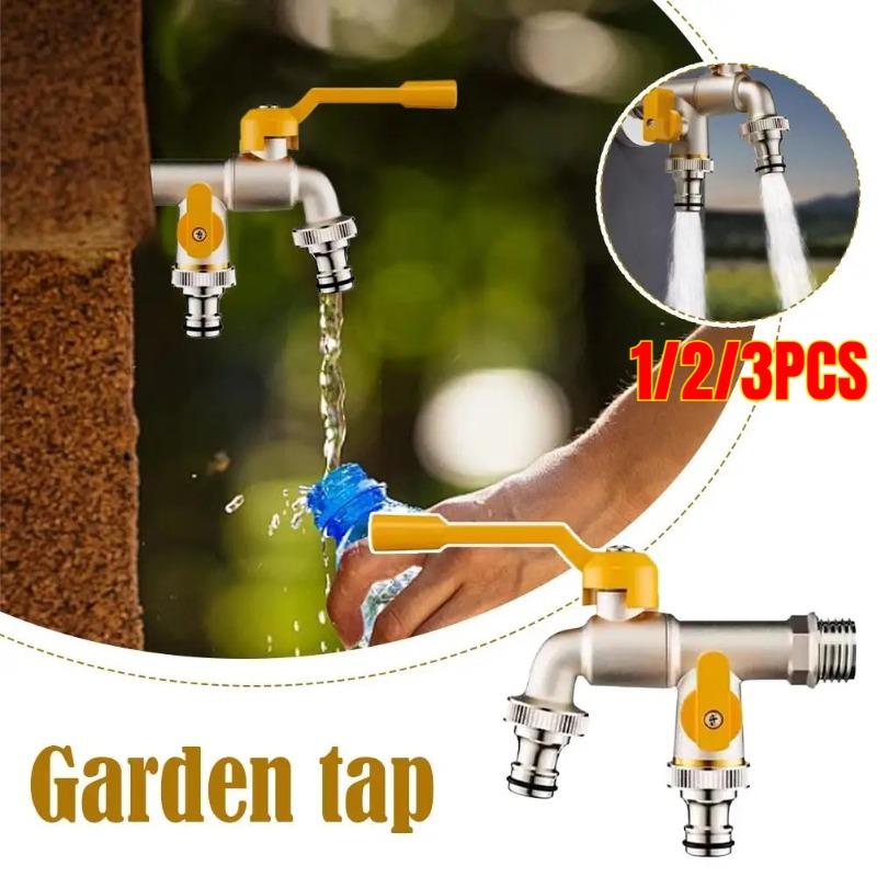 Thickened Brass Double Outlet Faucet, Full Copper Outdoor Freeze Proof Large Flow Tap for Garden Watering, Washing Machine Use