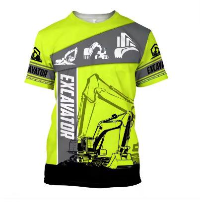 Excavator 3D Printed T-Shirt Mechanical Operator Short Sleeve Breathable Loose T-Shirt Outdoor Summer Job